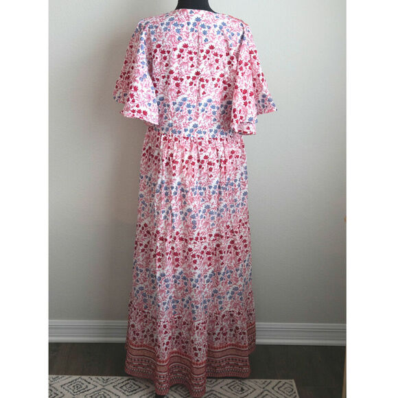 Oliphant Flirty V Neck Maxi Mendoza Coral Ladies Dress Size Medium - Picture 5 of 10